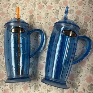 Set of 2 Blue Starbucks Vintage Sundae/Malt/Shake/Coffee Cups - Straw - Handle